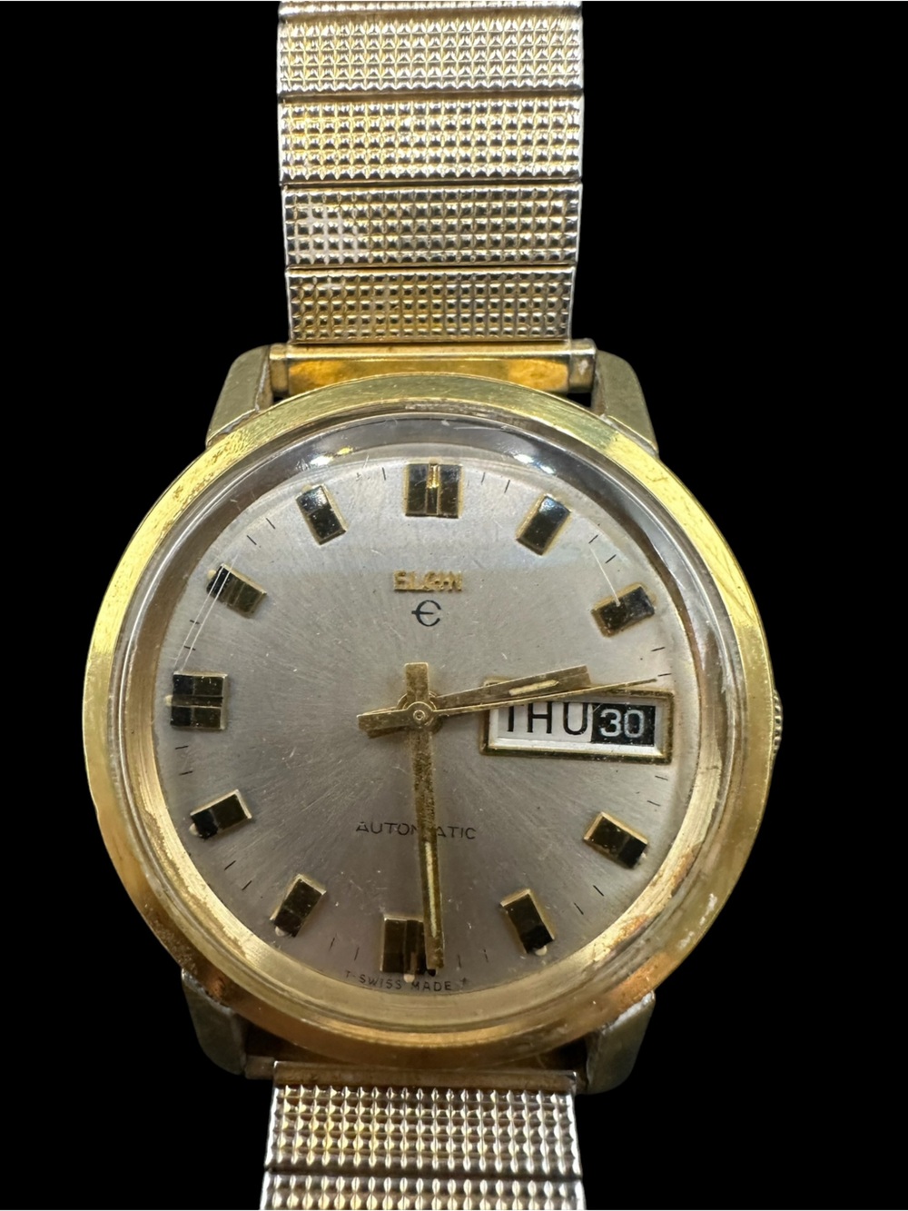 Men's Gold-Tone Automatic Watch with Silver Dial - Elgin